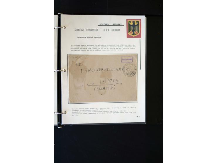  1945/1949, sehr umfangreiche Sammlung aller Zonen mit einigen hundert Briefen, Karten und Ganzsachen auf Austellungsblättern