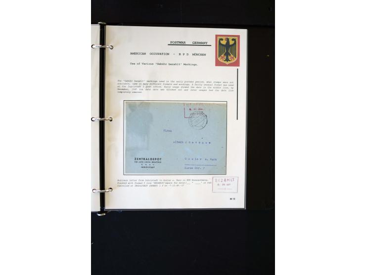  1945/1949, sehr umfangreiche Sammlung aller Zonen mit einigen hundert Briefen, Karten und Ganzsachen auf Austellungsblättern
