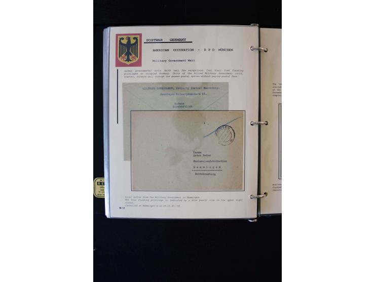  1945/1949, sehr umfangreiche Sammlung aller Zonen mit einigen hundert Briefen, Karten und Ganzsachen auf Austellungsblättern