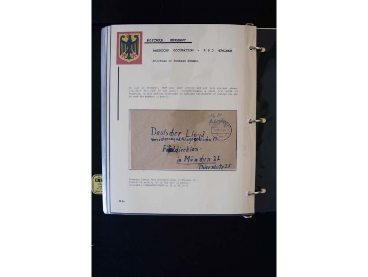  1945/1949, sehr umfangreiche Sammlung aller Zonen mit einigen hundert Briefen, Karten und Ganzsachen auf Austellungsblättern