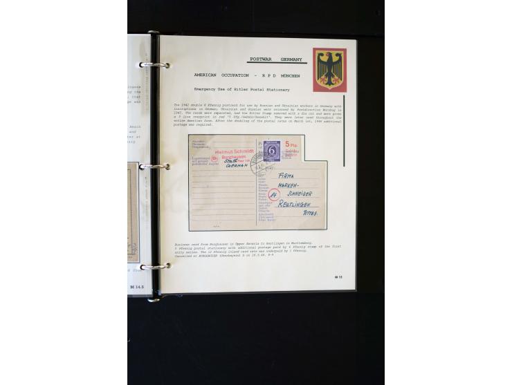  1945/1949, sehr umfangreiche Sammlung aller Zonen mit einigen hundert Briefen, Karten und Ganzsachen auf Austellungsblättern
