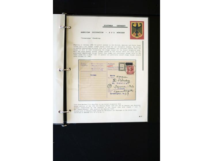  1945/1949, sehr umfangreiche Sammlung aller Zonen mit einigen hundert Briefen, Karten und Ganzsachen auf Austellungsblättern