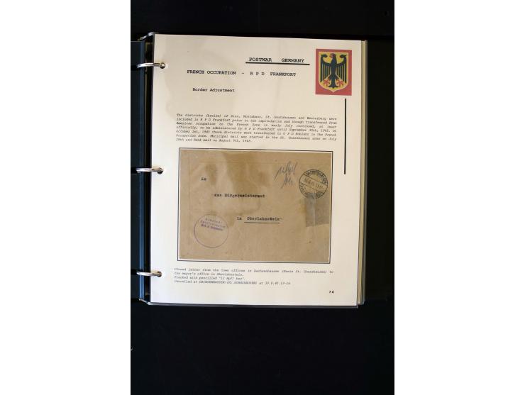  1945/1949, sehr umfangreiche Sammlung aller Zonen mit einigen hundert Briefen, Karten und Ganzsachen auf Austellungsblättern