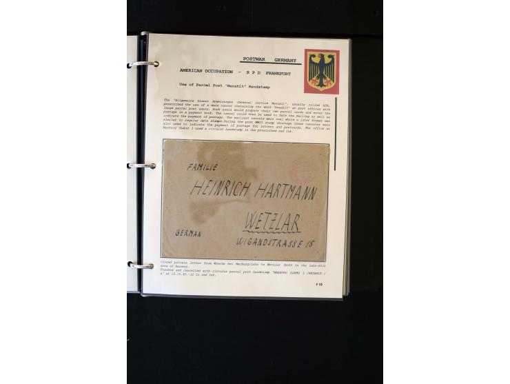  1945/1949, sehr umfangreiche Sammlung aller Zonen mit einigen hundert Briefen, Karten und Ganzsachen auf Austellungsblättern