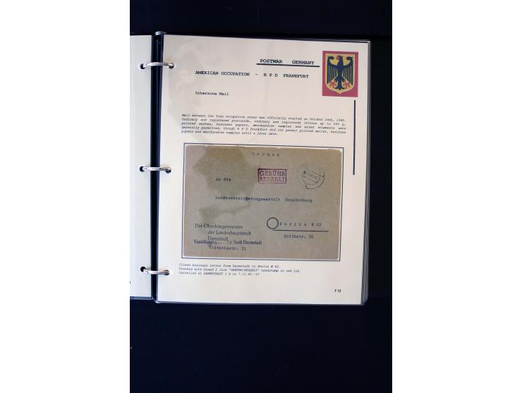  1945/1949, sehr umfangreiche Sammlung aller Zonen mit einigen hundert Briefen, Karten und Ganzsachen auf Austellungsblättern