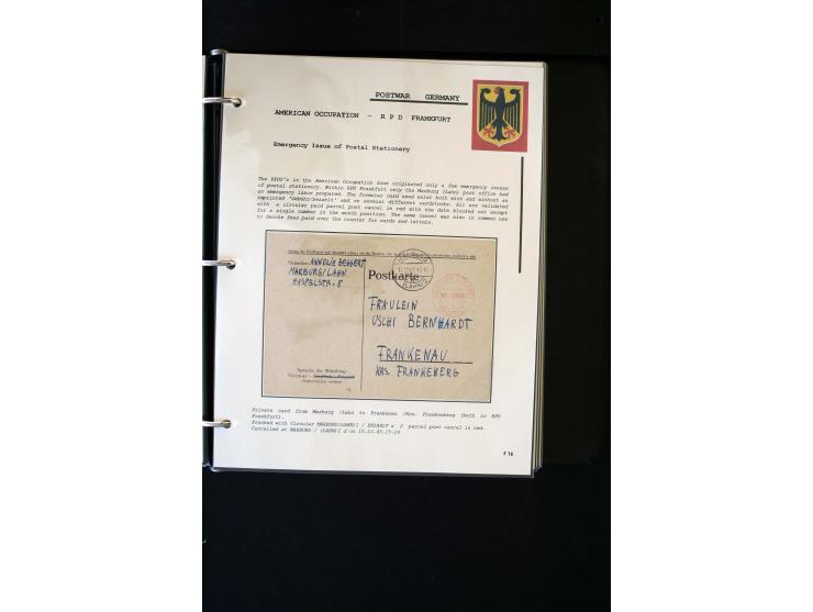  1945/1949, sehr umfangreiche Sammlung aller Zonen mit einigen hundert Briefen, Karten und Ganzsachen auf Austellungsblättern