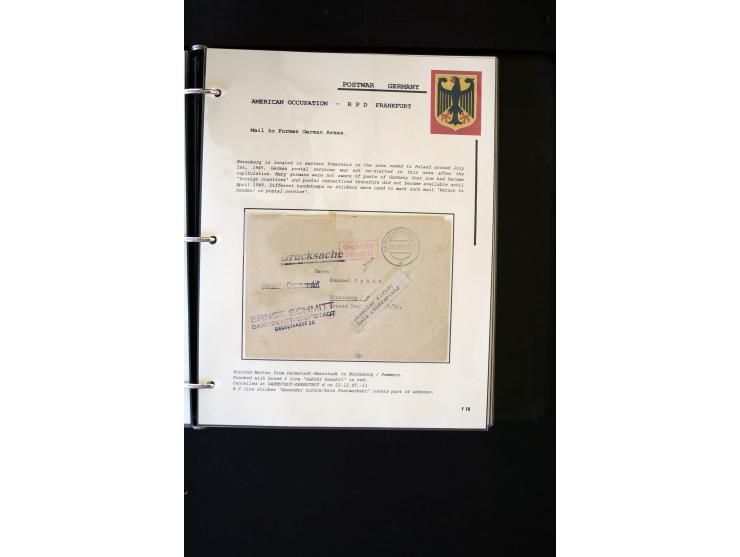  1945/1949, sehr umfangreiche Sammlung aller Zonen mit einigen hundert Briefen, Karten und Ganzsachen auf Austellungsblättern