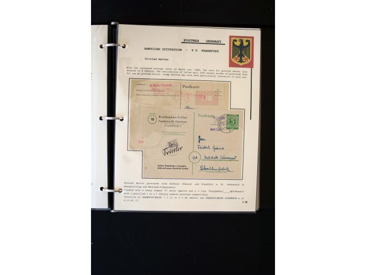  1945/1949, sehr umfangreiche Sammlung aller Zonen mit einigen hundert Briefen, Karten und Ganzsachen auf Austellungsblättern