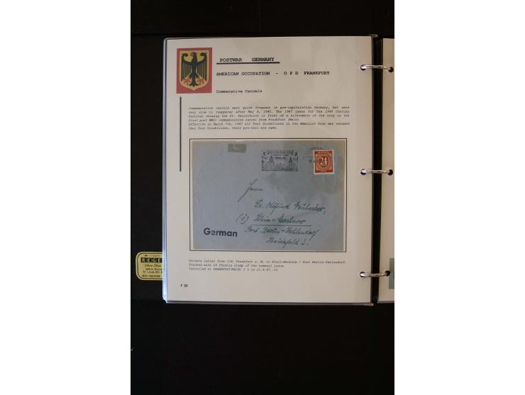  1945/1949, sehr umfangreiche Sammlung aller Zonen mit einigen hundert Briefen, Karten und Ganzsachen auf Austellungsblättern