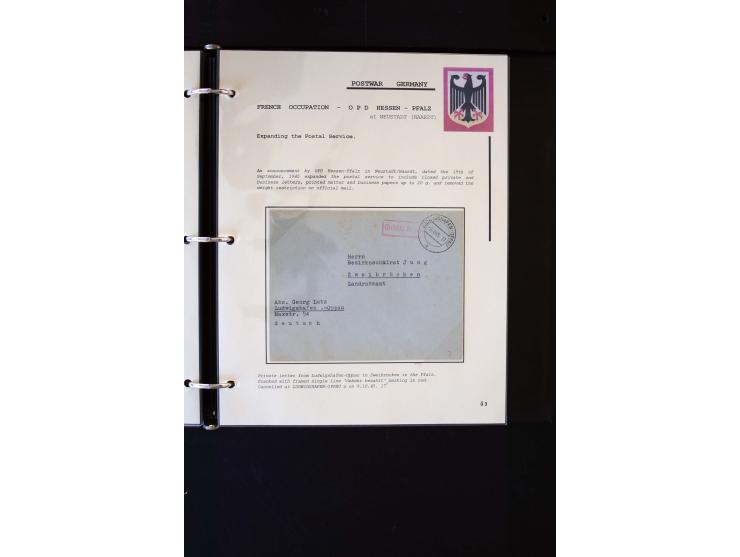  1945/1949, sehr umfangreiche Sammlung aller Zonen mit einigen hundert Briefen, Karten und Ganzsachen auf Austellungsblättern
