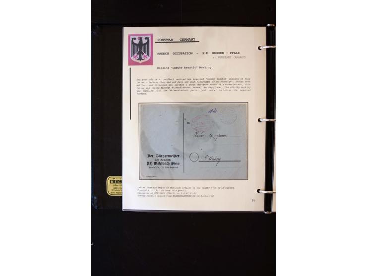  1945/1949, sehr umfangreiche Sammlung aller Zonen mit einigen hundert Briefen, Karten und Ganzsachen auf Austellungsblättern