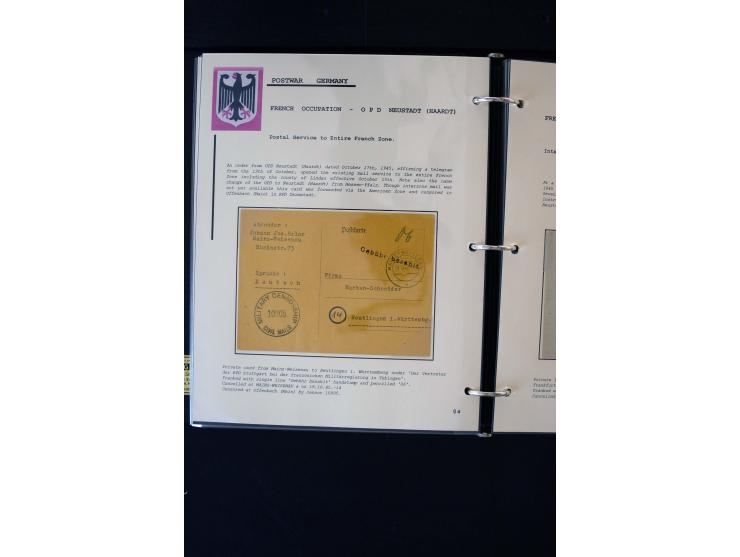  1945/1949, sehr umfangreiche Sammlung aller Zonen mit einigen hundert Briefen, Karten und Ganzsachen auf Austellungsblättern