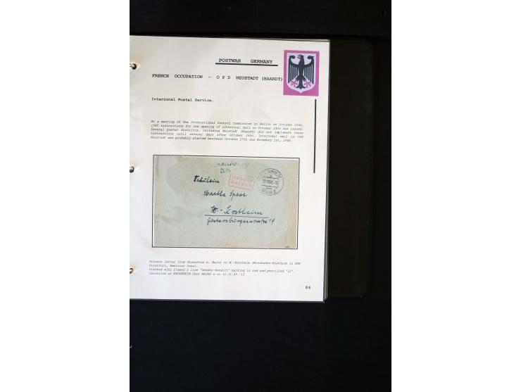  1945/1949, sehr umfangreiche Sammlung aller Zonen mit einigen hundert Briefen, Karten und Ganzsachen auf Austellungsblättern