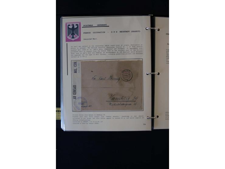  1945/1949, sehr umfangreiche Sammlung aller Zonen mit einigen hundert Briefen, Karten und Ganzsachen auf Austellungsblättern