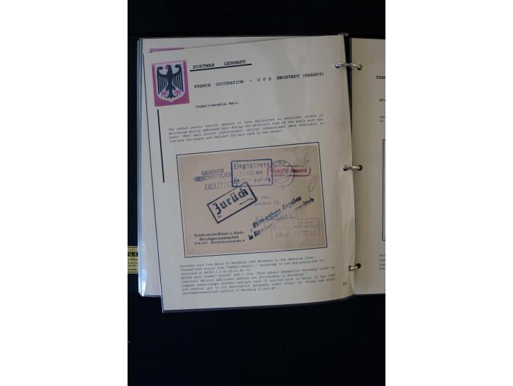  1945/1949, sehr umfangreiche Sammlung aller Zonen mit einigen hundert Briefen, Karten und Ganzsachen auf Austellungsblättern