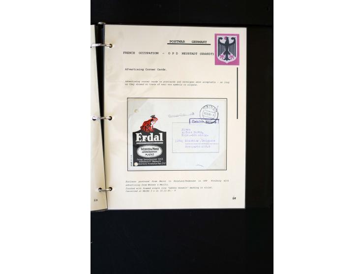  1945/1949, sehr umfangreiche Sammlung aller Zonen mit einigen hundert Briefen, Karten und Ganzsachen auf Austellungsblättern