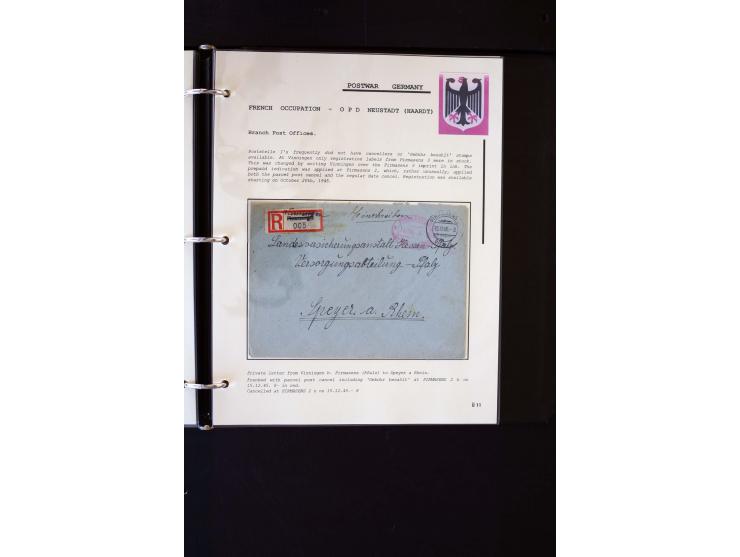  1945/1949, sehr umfangreiche Sammlung aller Zonen mit einigen hundert Briefen, Karten und Ganzsachen auf Austellungsblättern