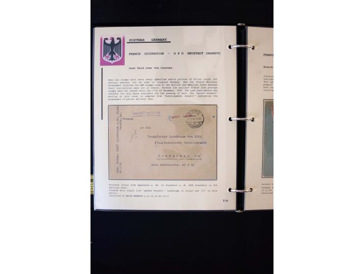  1945/1949, sehr umfangreiche Sammlung aller Zonen mit einigen hundert Briefen, Karten und Ganzsachen auf Austellungsblättern
