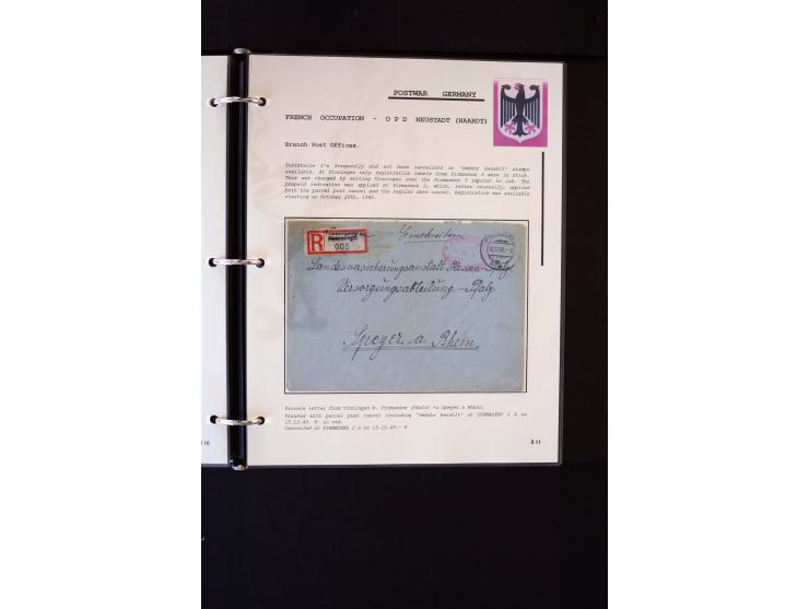  1945/1949, sehr umfangreiche Sammlung aller Zonen mit einigen hundert Briefen, Karten und Ganzsachen auf Austellungsblättern