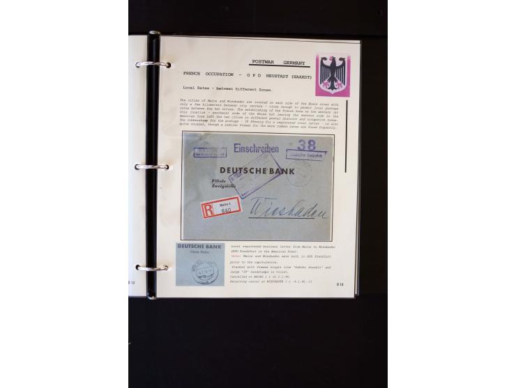  1945/1949, sehr umfangreiche Sammlung aller Zonen mit einigen hundert Briefen, Karten und Ganzsachen auf Austellungsblättern