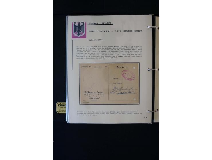  1945/1949, sehr umfangreiche Sammlung aller Zonen mit einigen hundert Briefen, Karten und Ganzsachen auf Austellungsblättern