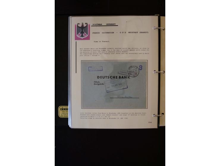  1945/1949, sehr umfangreiche Sammlung aller Zonen mit einigen hundert Briefen, Karten und Ganzsachen auf Austellungsblättern