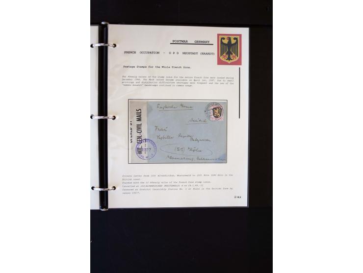  1945/1949, sehr umfangreiche Sammlung aller Zonen mit einigen hundert Briefen, Karten und Ganzsachen auf Austellungsblättern