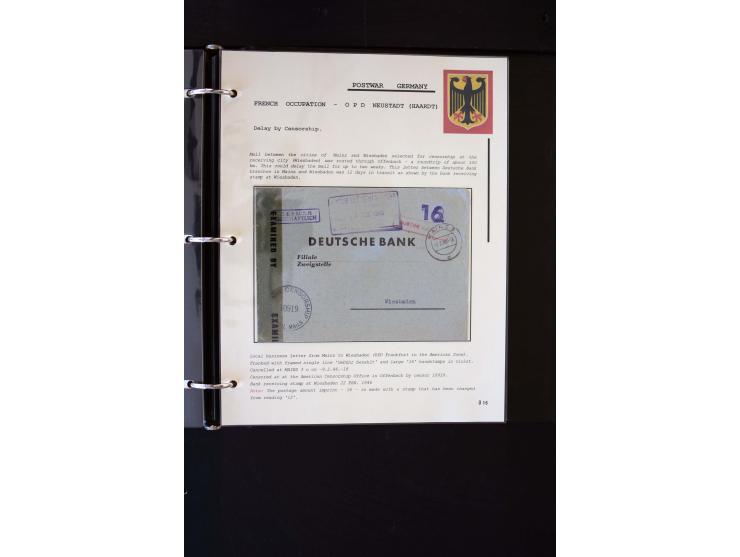  1945/1949, sehr umfangreiche Sammlung aller Zonen mit einigen hundert Briefen, Karten und Ganzsachen auf Austellungsblättern