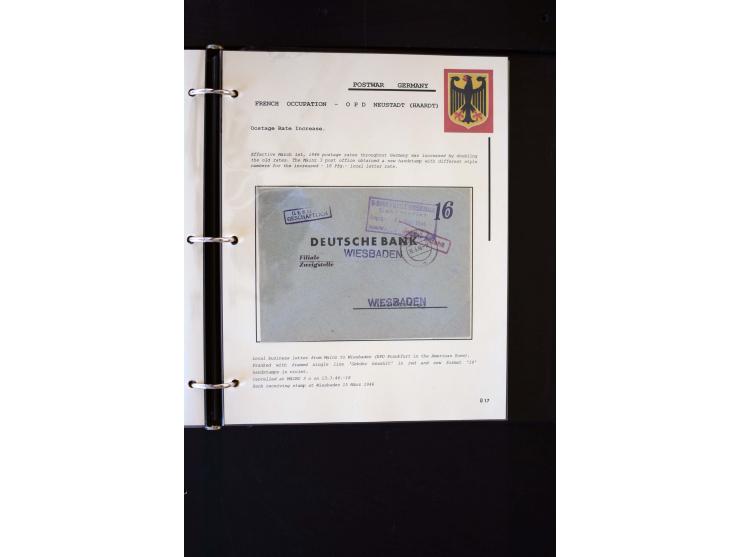  1945/1949, sehr umfangreiche Sammlung aller Zonen mit einigen hundert Briefen, Karten und Ganzsachen auf Austellungsblättern