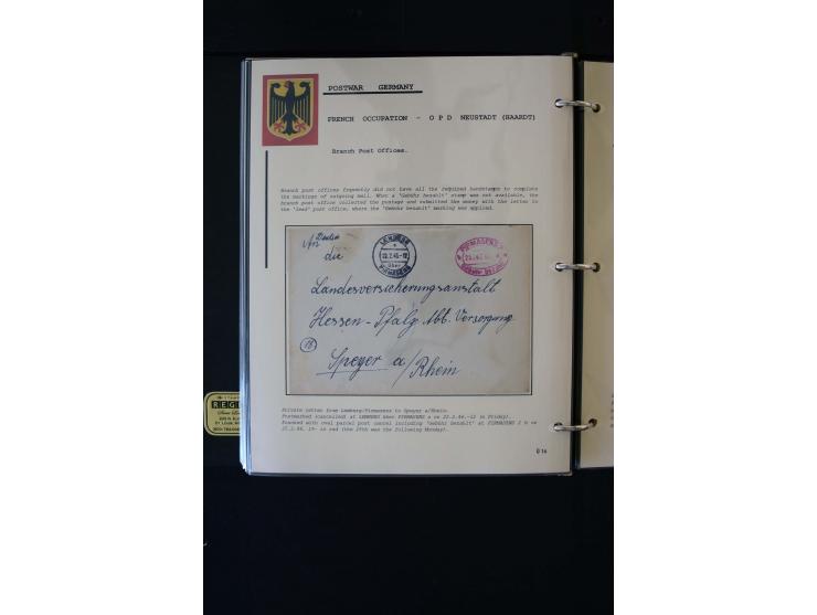  1945/1949, sehr umfangreiche Sammlung aller Zonen mit einigen hundert Briefen, Karten und Ganzsachen auf Austellungsblättern