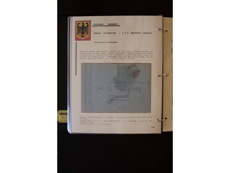 1945/1949, sehr umfangreiche Sammlung aller Zonen mit einigen hundert Briefen, Karten und Ganzsachen auf Austellungsblättern
