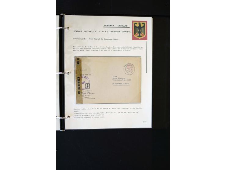  1945/1949, sehr umfangreiche Sammlung aller Zonen mit einigen hundert Briefen, Karten und Ganzsachen auf Austellungsblättern
