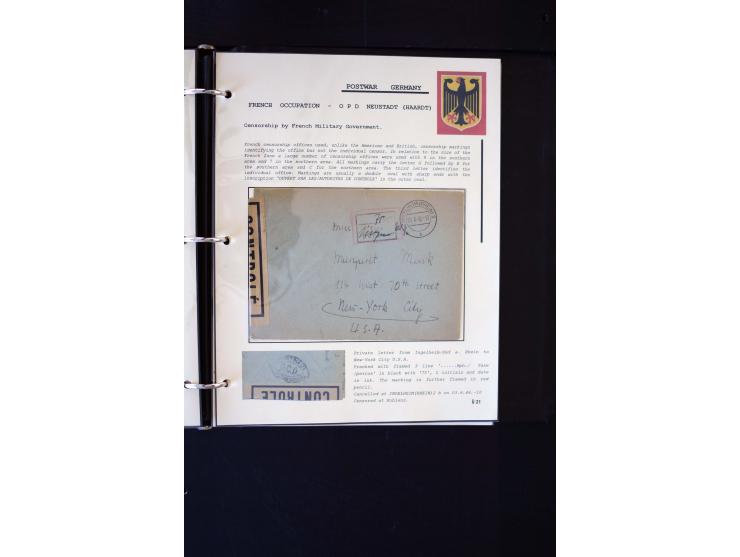  1945/1949, sehr umfangreiche Sammlung aller Zonen mit einigen hundert Briefen, Karten und Ganzsachen auf Austellungsblättern