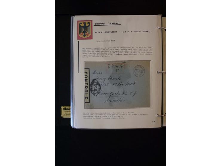  1945/1949, sehr umfangreiche Sammlung aller Zonen mit einigen hundert Briefen, Karten und Ganzsachen auf Austellungsblättern