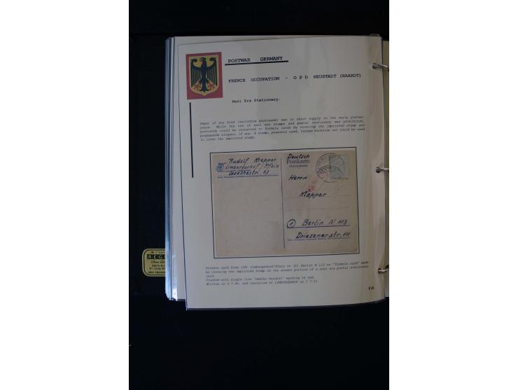  1945/1949, sehr umfangreiche Sammlung aller Zonen mit einigen hundert Briefen, Karten und Ganzsachen auf Austellungsblättern