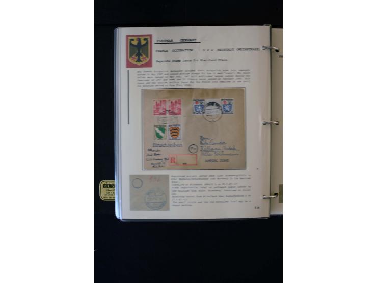  1945/1949, sehr umfangreiche Sammlung aller Zonen mit einigen hundert Briefen, Karten und Ganzsachen auf Austellungsblättern