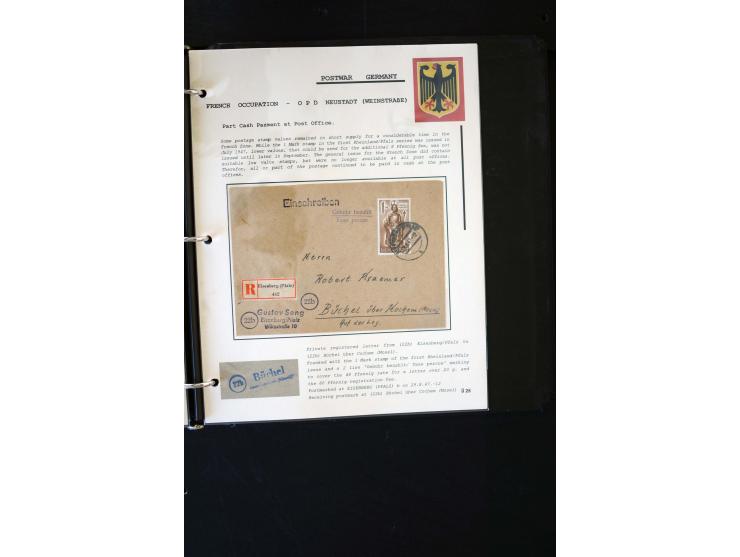  1945/1949, sehr umfangreiche Sammlung aller Zonen mit einigen hundert Briefen, Karten und Ganzsachen auf Austellungsblättern