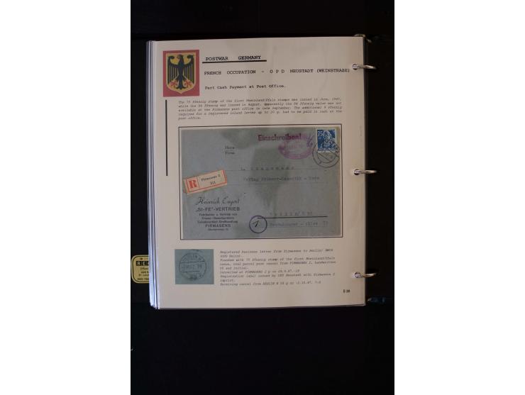  1945/1949, sehr umfangreiche Sammlung aller Zonen mit einigen hundert Briefen, Karten und Ganzsachen auf Austellungsblättern