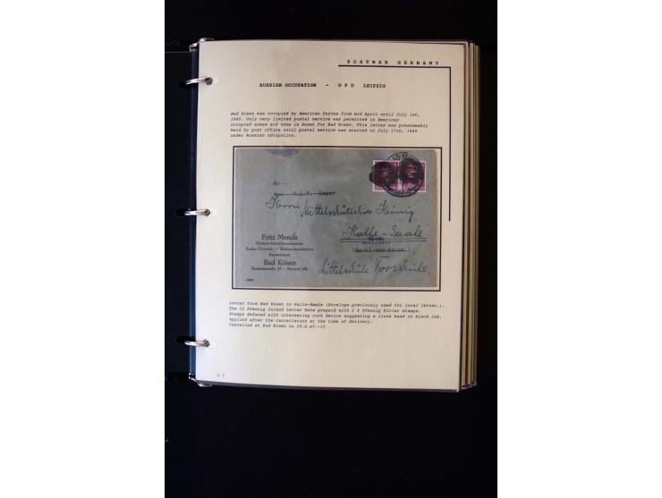  1945/1949, sehr umfangreiche Sammlung aller Zonen mit einigen hundert Briefen, Karten und Ganzsachen auf Austellungsblättern