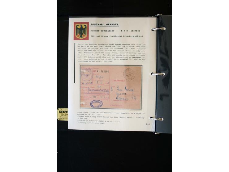  1945/1949, sehr umfangreiche Sammlung aller Zonen mit einigen hundert Briefen, Karten und Ganzsachen auf Austellungsblättern
