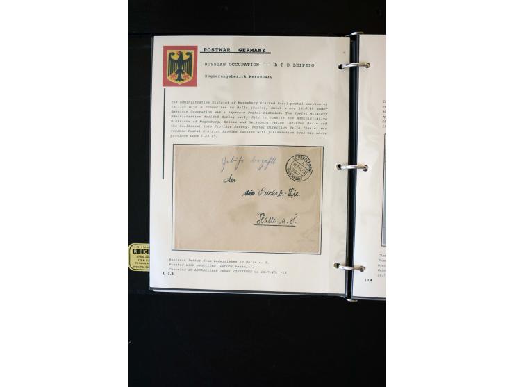  1945/1949, sehr umfangreiche Sammlung aller Zonen mit einigen hundert Briefen, Karten und Ganzsachen auf Austellungsblättern