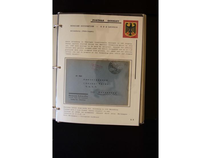  1945/1949, sehr umfangreiche Sammlung aller Zonen mit einigen hundert Briefen, Karten und Ganzsachen auf Austellungsblättern