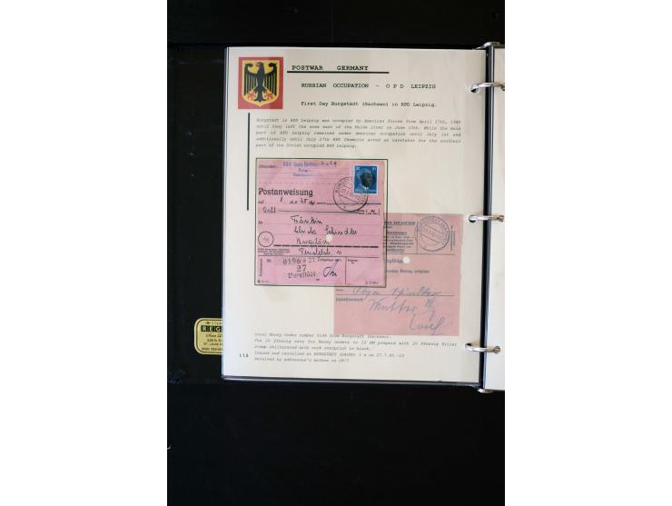  1945/1949, sehr umfangreiche Sammlung aller Zonen mit einigen hundert Briefen, Karten und Ganzsachen auf Austellungsblättern