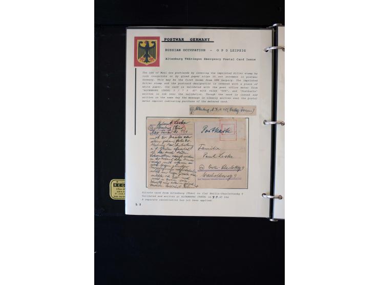  1945/1949, sehr umfangreiche Sammlung aller Zonen mit einigen hundert Briefen, Karten und Ganzsachen auf Austellungsblättern
