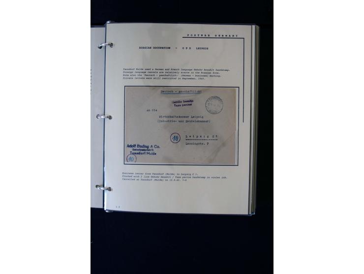  1945/1949, sehr umfangreiche Sammlung aller Zonen mit einigen hundert Briefen, Karten und Ganzsachen auf Austellungsblättern