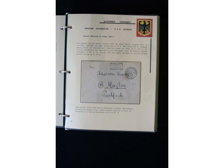  1945/1949, sehr umfangreiche Sammlung aller Zonen mit einigen hundert Briefen, Karten und Ganzsachen auf Austellungsblättern