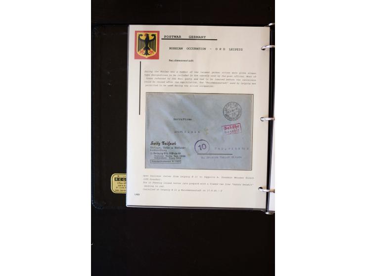  1945/1949, sehr umfangreiche Sammlung aller Zonen mit einigen hundert Briefen, Karten und Ganzsachen auf Austellungsblättern