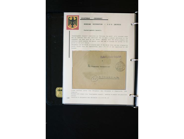  1945/1949, sehr umfangreiche Sammlung aller Zonen mit einigen hundert Briefen, Karten und Ganzsachen auf Austellungsblättern