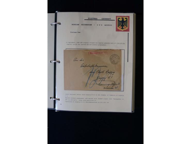  1945/1949, sehr umfangreiche Sammlung aller Zonen mit einigen hundert Briefen, Karten und Ganzsachen auf Austellungsblättern