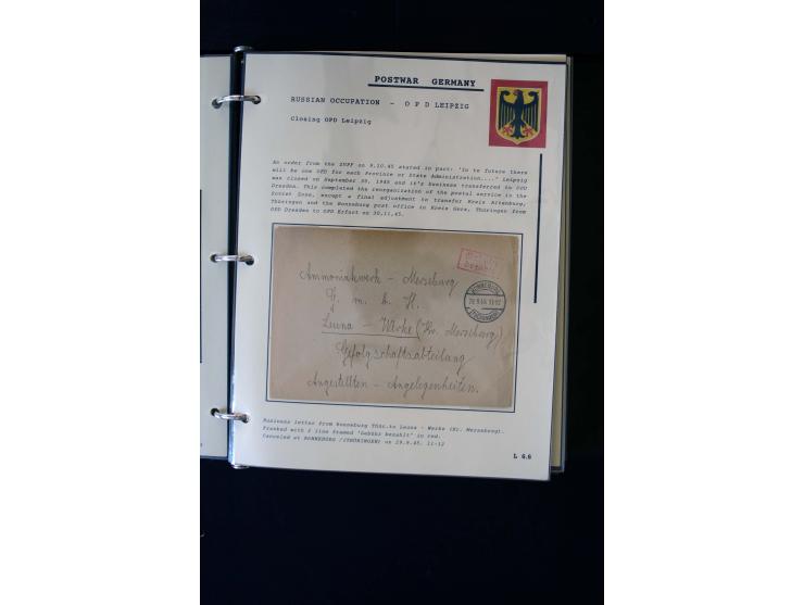  1945/1949, sehr umfangreiche Sammlung aller Zonen mit einigen hundert Briefen, Karten und Ganzsachen auf Austellungsblättern